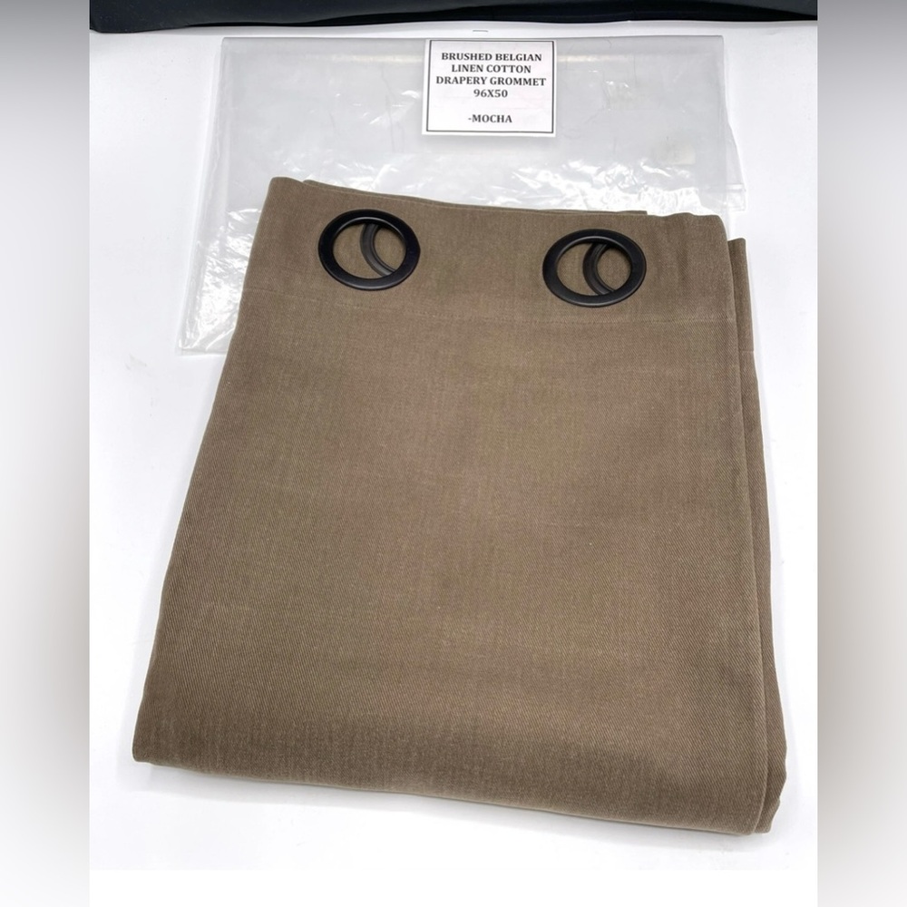 RH Brushed Belgian Flax Linen 100% Cotton Single Drape Grommet 50x96” MOCHA